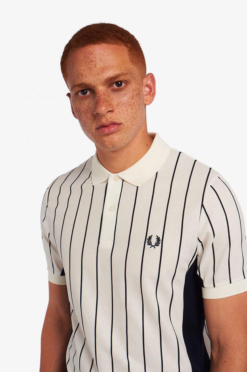 White Fred Perry Refined Pinstripe Polo Men's Shirts | PH 1523QMAZ